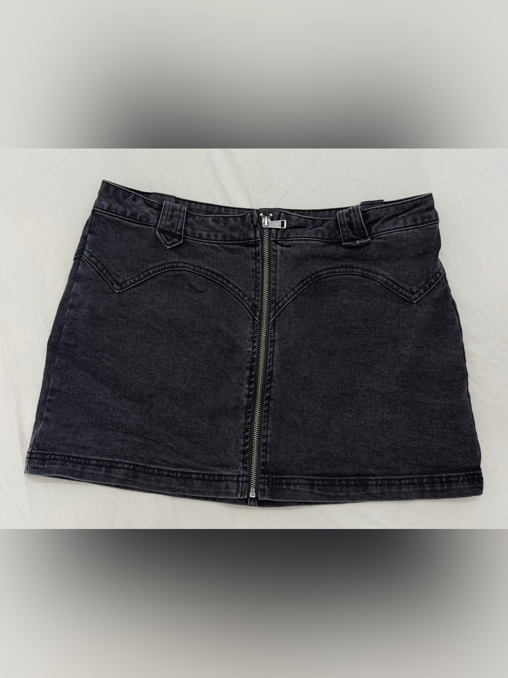 Women's Black Denim Mini Skirt with Front Zip